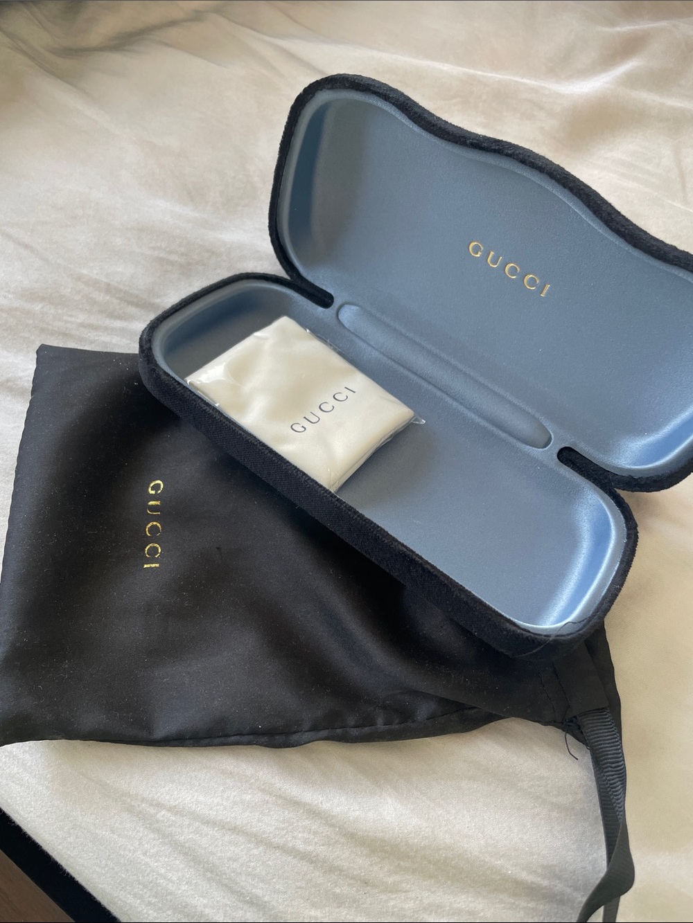 Gucci Eyewear Hard Case with Dust Bag - Blue Interior, Black Exterior
